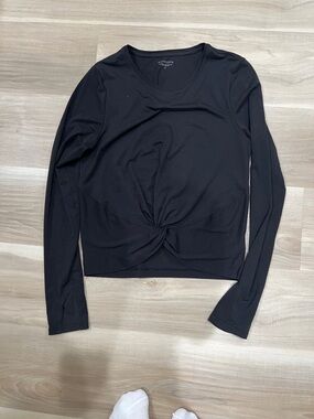 Athleta Black Long-Sleeve Twist-Front V-Neck Top